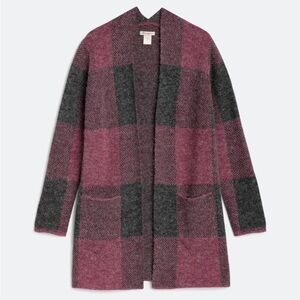 Cotton Emporium Red and Black Buffalo Plaid Long Open Cardigan